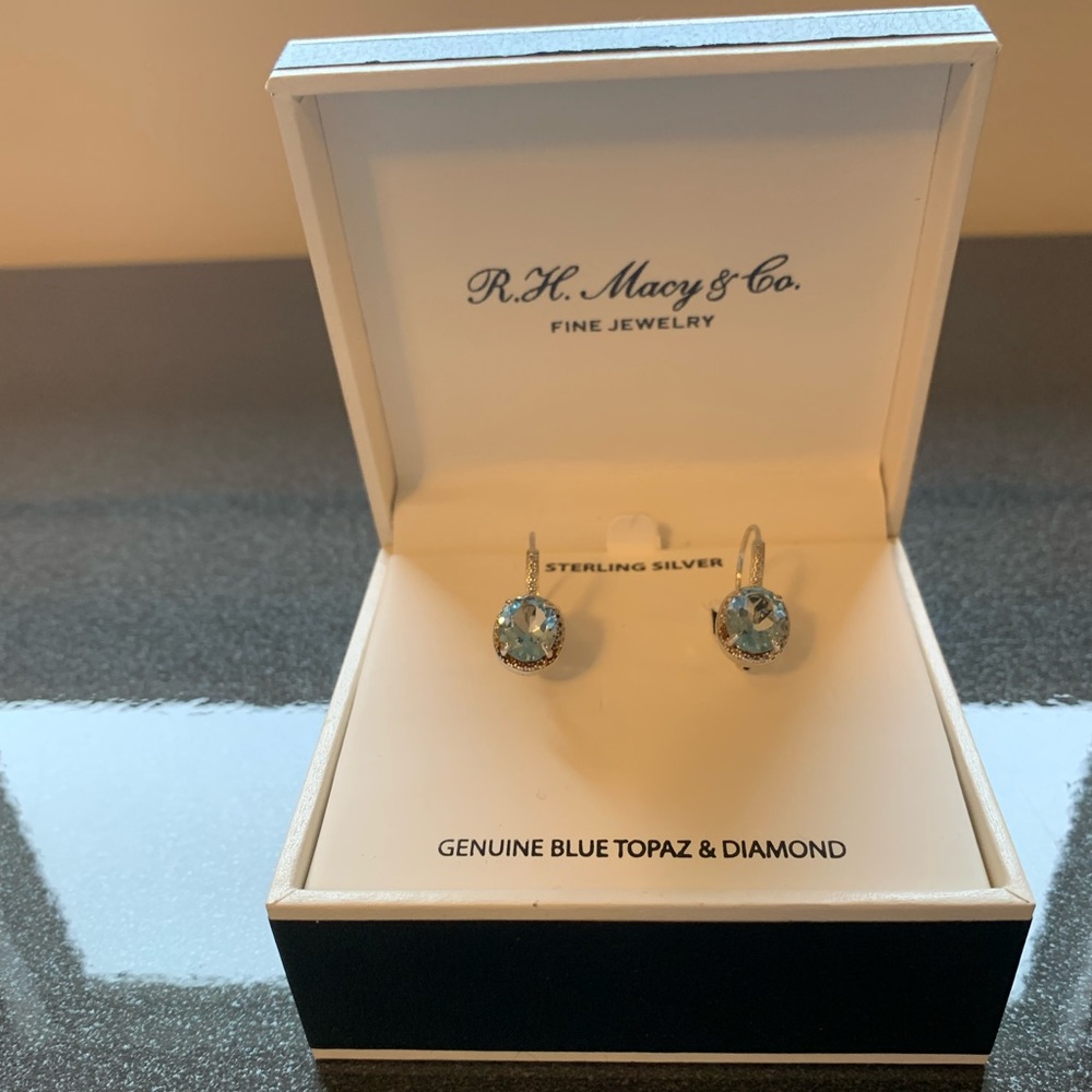 Beautiful sterling silver blue topaz & diamond Earrings!!
